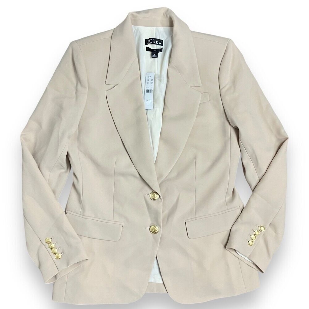 J Crew Blazer 4 Beige Willa City Crepe Gold Buttons Jacket BP416 Career Preppy